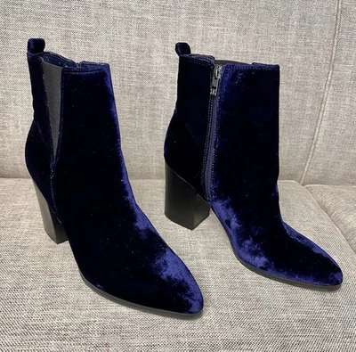 Botas de gamuza azules Ivanka Trump talla 8 tacón bloque cremallera botas al tobillo Foto 1 de 4