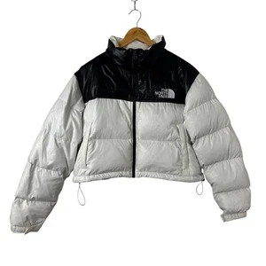 The North Face Nuptse Short Puffer Jacket Black White Women's Lrg Down Fill 700 - Picture 1 of 14