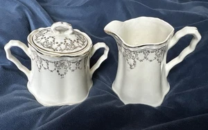 Crooksville China Creamer & Sugar Bowl 22k Gold Hand Painted Made in USA Vintage - Picture 1 of 15