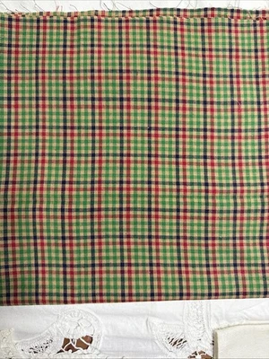 Primitive Homespun Fabric Christmas Red Green Blue Tan 20” X 45” - Image 1 of 3