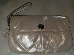 Coach Leather Large Flap Pleated Wristlet Clutch Pewter Shimmer F45263 NWOT - Picture 1 of 7