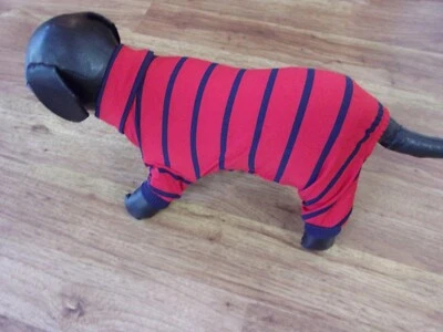  Pijama perro mascota, elástico, rojo con rayas azul marino, XS*(leer detalles de talla) Foto 1 de 4