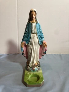 Candelabro Virgen María Chalkware 13,5" altura astillado #F22 - Imagen 1 de 12