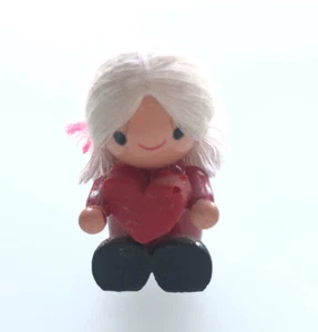 Little Girl Holding Heart Cake Topper 1.5" Tall Wood Figurine Vintage - Picture 1 of 6