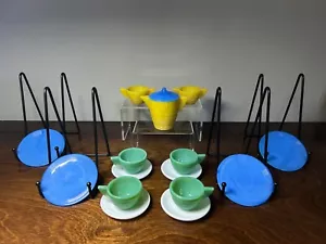 Akro Agate Children’s Tea Dishes Set 16 pcs Small Concentric Ring Rib Complete - Picture 1 of 3
