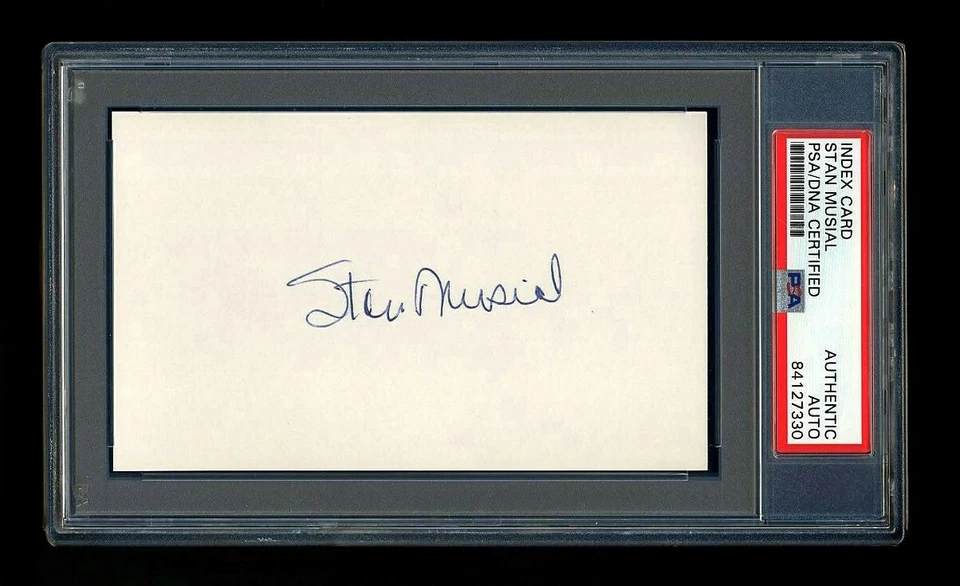 STAN MUSIAL SIGNED MINT INDEX CARD PSA/DNA SLABBED HOF AUTOGRAPHED CARDINALS WSC - Image 1 of 1