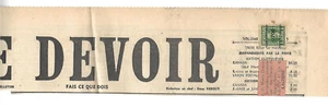 1940 DUTY NEWSPAPER STRIP WITH A STAMP OF CANADA - Picture 1 of 1