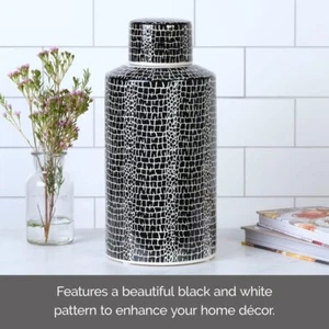 Mikasa Blue Crackle Ceramic Canister Vase 12.5" Black/White Display Flowers NEW - Picture 1 of 6