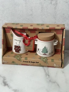 Rae Dunn x Peanuts Snoopy Christmas Tree Plaid Doghouse Cream And Sugar Set NEW - Picture 1 of 8