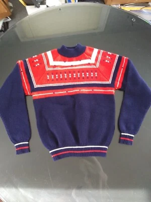 Vintage 60s 70s Children's Sweater Medium Acrylic Red & Navy Veneto/ Seaton - Image 1 of 4