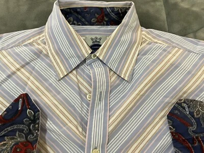 Robert Graham Paisley Embroidered L/S Multi-Color Striped Shirt Size Large  VTG - Image 1 of 4