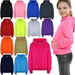 Girls Boys Plain, Tie Dye Print Sweatshirt Pullover Hooded Jumper PE School Coat - Picture 1 of 148