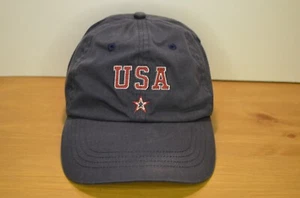 USA Hat Cap Strap Back Star Navy Blue Red Print Embroidered - Picture 1 of 12