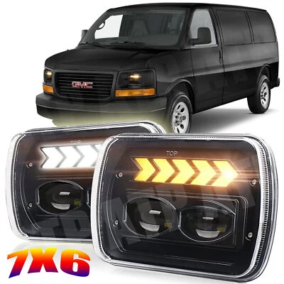 Fit 1996-2018 GMC Savana 1500 2500 3500 7x6" Inch LED Headlight Hi/Lo Halo DRL - Image 1 of 4