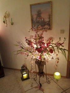romantische Laterne,Glaseinsätze,metallisiert.Finish Gold + LED-Kerze,Timer - Bild 1 von 8