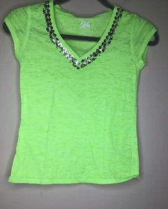 Justice Girl's Size 12 Top T Shirt Green V neck Short Sleeve Speckled s - Picture 1 of 12
