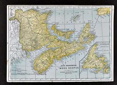 1944 Geographical Map Nova Scotia New Brunswick Newfoundland Halifax Fredericton - Image 1 of 2