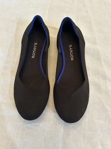 Rothy’s Womens “The Flat” Round Toe Black With Electric Blue Halo Shoes! 9.5 - Picture 1 of 5