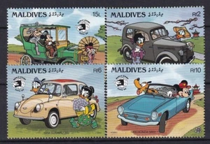 Coches Disney Maldivas Yvert 1215/18 Mickey Minnie Goofy Donald Daisy Pluto - Imagen 1 de 1
