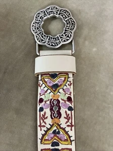 embroidered LUCKY BRAND colorful white ladies belt ERAS concert womens XL - Picture 1 of 6