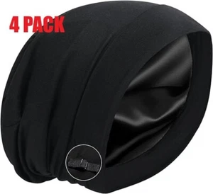4 Pack Satin Lined Sleep Cap Bonnet for Curly Hair and Braids Stay On All Night - Picture 1 of 6