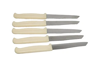 5 Vintage MCM Mid Century Messer mit weißem Griff Quirut rostfrei Messer gebraucht - Bild 1 von 6