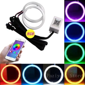 RGB 60-120MM COB LED Angel Eye Lights Halo Rings Phone APP Control Headlight DRL - Picture 1 of 20