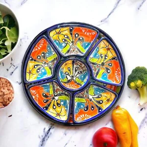 Mexican Handmade Talavera Sectional Appetizer Tray | Hand Painted Pottery - Picture 1 of 9