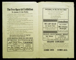 1906 Antique CIRCUS FREAK SIDEMAN Flyer / SNAKE CHARMER Strong Man MIDGET Giant - Picture 1 of 3