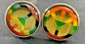 REGENBOGENFARBEN PEACE ZEICHEN MANSCHETTENKNÖPFE 1/2" PAAR COOLE RUNDE - Bild 1 von 7