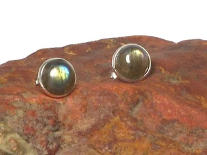 LABRADORITE Sterling Silver 925 Gemstone Stud Earrings - 8 mm - Imagen 1 de 4
