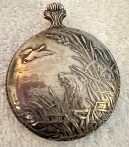 VTG Andre Rivalle Pocket Watch 17 Jewels Shock Dog Duck SILVER ART CASE not runn - Picture 1 of 8