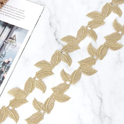 [5 Yards]Gold Lace Trim Venice Gold Lace Ribbon Metaillic Embroidery Lace Leaf - Image 1 of 4
