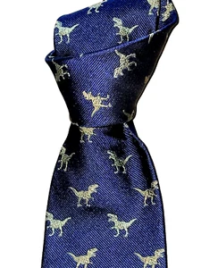$195 NWT NEW & LINGWOOD Navy w/ Green T-REX men's 3.4" woven English silk tie - Picture 1 of 6