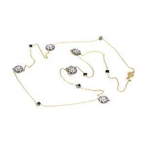 Designer Freida Rothman Long Vermeil Sterling Silver CZ Cluster Station Necklace - Picture 1 of 9