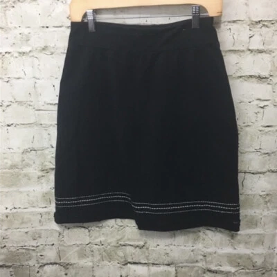 Hanna Andersson Womens Small Black Stretch Silver Metallic Embroidered Skirt G10 - Image 1 of 4