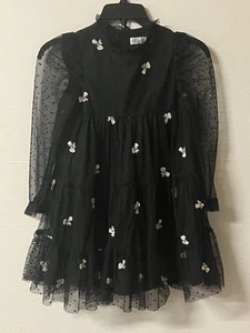 Zara Kids Girl Embroidered Tulle Dress Black Size 7 - Picture 1 of 5