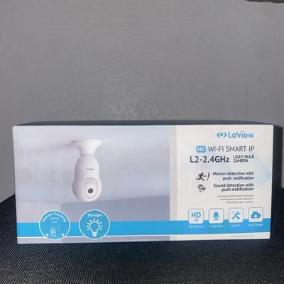 LAVIEW 4MP Bulb Security Camera 2.4GHz, 360° 2K Security Cameras 2 Pack- WHITE - Image 1 of 4