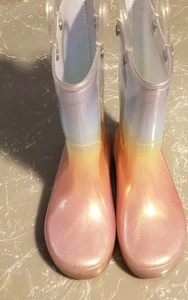 Girls Sparkly Rainbow Rain Boots Size 11 - Picture 1 of 5
