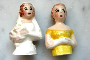 2 Mini Half Dolls für Nadelkissen - 1 ist eine Braut Puppe 1/5/8" andere ist 1 1/2" - Bild 1 von 4