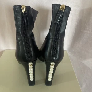 Chanel Black Leather Open Toe High Heel Pearl CC Summer Boots Size 38 US7.5 - Picture 1 of 24