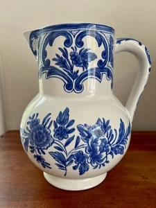Vintage Tiffany Delft Blue and White Floral Water Pitcher Vase 1994 - Picture 1 of 6