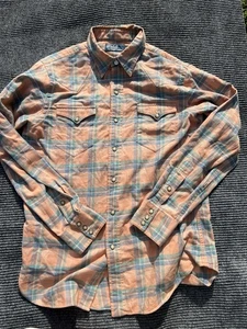 Camisa Polo Ralph Lauren Perla a Presión Para Hombres Mediana Franela Naranja Cuadros Western - Imagen 1 de 9