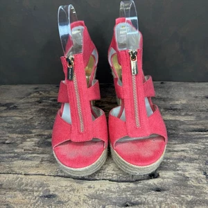 Michael Kors Damen-Espadrille-Keilsandalen korallefarben Canvas 8M goldfarben Reißverschluss Plateau - Bild 1 von 13