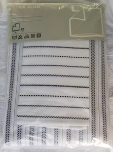 IKEA Tyra Blad Queen Full DUVET COVER Set White Blue Leaves Stripe Kazuyo Nomura - Picture 1 of 4