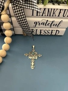 STERLING SILVER Native Turquoise CROSS Pendant 4.4 Grams BEAUTIFUL! - Picture 1 of 6