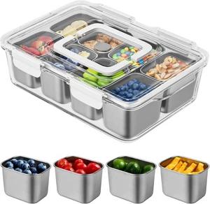 Stainless Steel Snackle Box Container Divided 8 Compartment Portable Organizer - Picture 1 of 7