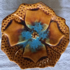 Vintage Marcia of California 50er Keramik braun blau Blumen strukturiert Schale/Teller - Bild 1 von 4