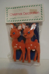 Vintage Paar 4" beflockte rote Rentiere Weihnachtsdekoration Ornamente Neu aus altem Lagerbestand - Bild 1 von 17