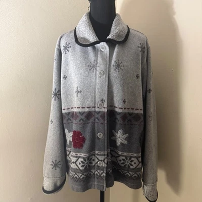Jennifer Moore Fleece Jacket Holiday Snowflake Fair Isle Button Up Women's M - Image 1 of 4